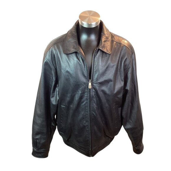 Croft & Barrow Mens Large Soft Leather Aviator Bomber Racer Dress Jacket Black - Picture 6 of 9